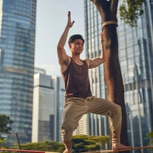 A person holding a steady, balanced stance.