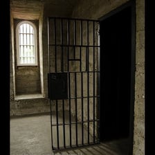 A barred jail cell representing confinement as punishment.