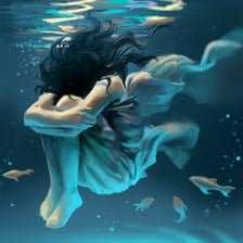 A person underwater holding their breath