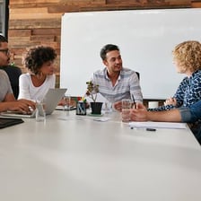 A person making a firm statement during a discussion