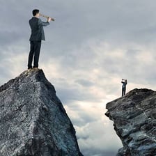 Two people separated by a noticeable distance