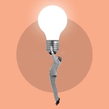 An illustration of a person letting go of a light bulb representing an idea
