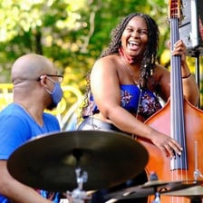 A jazz band performing together on stage.
