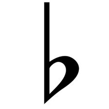 A flat symbol shown on a piece of sheet music.