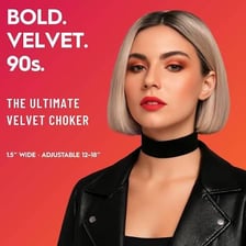A close-fitting black choker necklace.