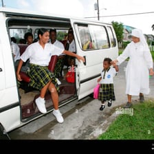 A small bus used to transport schoolchildren.