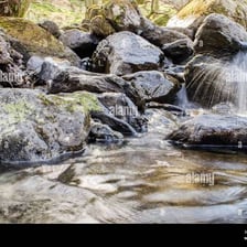 A thin stream of water trickling over stones