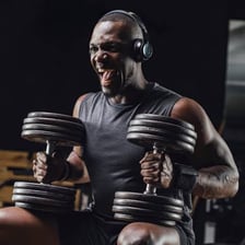 A person exercising during a gym workout.