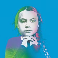 Greta Thunberg alongside a swede root vegetable