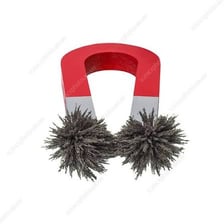 A horseshoe magnet attracting iron filings