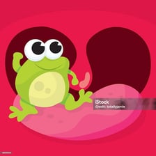 A simple humorous illustration representing the phrase “a frog in the throat”