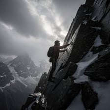 A person persevering while climbing a steep mountain.