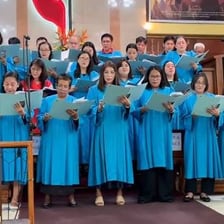 A choir singing during a church worship service