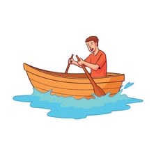 A person causing a small boat to rock on the water