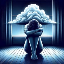 A person sitting listlessly in a subdued room.