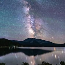 Multiple bright meteor trails crossing a dark night sky