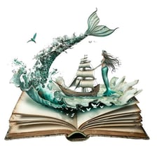 An open illustrated book of fairy tales