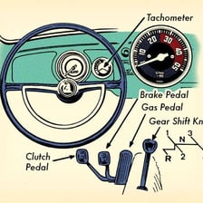 A manual transmission gear pattern showing first and second gears as low gears