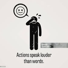 An illustration contrasting visible actions with spoken words.
