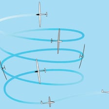 An aeroplane shown rotating downward in a tailspin