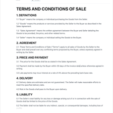 A business contract showing its terms and conditions.
