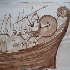 An illustration of Greek forces attacking Troy
