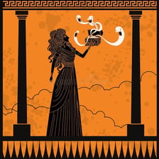 An illustration of Pandora opening the box from Greek mythology.