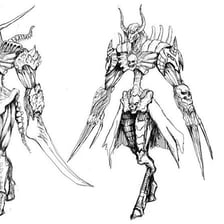 A simple illustration representing the compounds archbishop, archangel and arch-enemy.