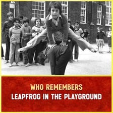 Children taking turns jumping over one another in a game of leapfrog