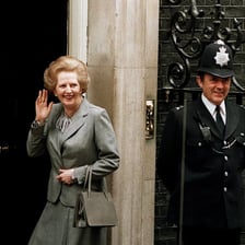 Margaret Thatcher carrying her characteristic handbag