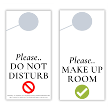 A hotel-room door displaying a Do Not Disturb sign