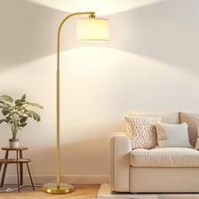 A tall freestanding floor lamp in a living room.