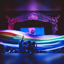 A flamboyant theatrical display with bright lights and spectacle