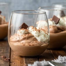 A light, airy chocolate mousse served in a glass.