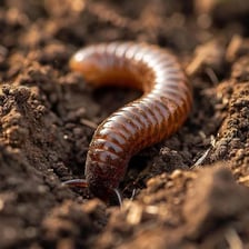 An earthworm wriggling through soil