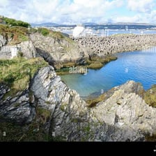 The coastline and harbour of the Isle of Man near Douglas.