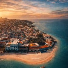 An aerial coastal view of Zanzibar in the Indian Ocean.