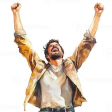 A person celebrating a victory with raised arms.