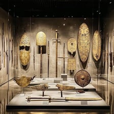 An old historical artifact displayed in a museum case
