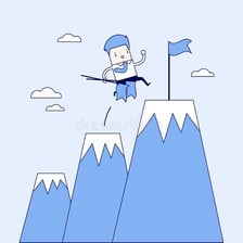 An illustration of a person reaching a final destination after a journey.