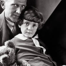A portrait of A. A. Milne, author of the Winnie-the-Pooh stories.
