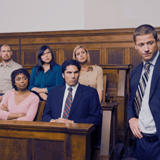 A courtroom scene showing a jury delivering a verdict.