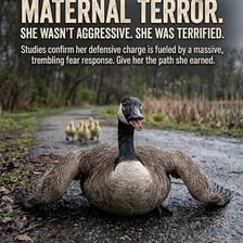 A goose appearing alert and startled.