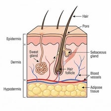 A cross-section of human skin showing the epidermis as its outer layer.