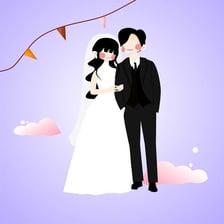 A groom standing beside his bride at a wedding