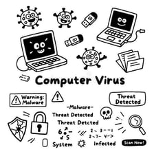 Illustration of malicious software infecting a computer.