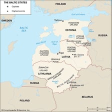 A map showing Estonia between Russia and Latvia.