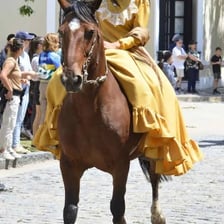 A gaucho on horseback wearing traditional South American riding clothes
