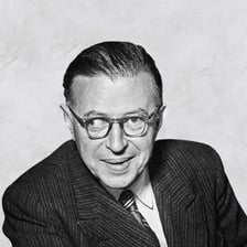 A portrait of French existentialist philosopher Jean-Paul Sartre.