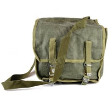 A canvas haversack worn over one shoulder